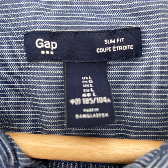 Gap blue white slim striped short sleeve shirt L - Picture 4 of 5